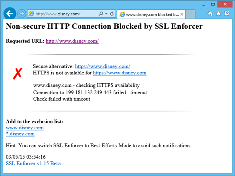 SSL connection not available in browser